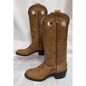 Texas USA Leather Western Country Cowboy Boots Mens 7.5 Tan Pointed Toe #4838